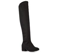 ESSEX GLAM Women's Knee High Stretch Calf Leg Ladies Black Faux Suede Block Low Heel Shoes Size 8