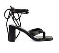 ESSEX GLAM Womens Lace Up Block High Heel Sandals Ladies Square Toe Party Shoes Size 3-8