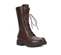 ESSEX GLAM Womens Lace Up Boots Mid Calf Ankle High Ladies Black Synthetic Leather Combat Biker Shoes