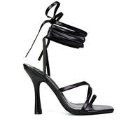 ESSEX GLAM Womens Lace Up High Heel Sandals Ladies Square Toe Strappy Black Party Shoes Size 8