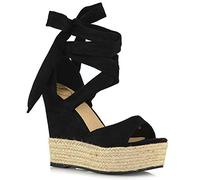 ESSEX GLAM Womens Lace up Wedges Ladies High Heel Platform Strappy Espadrille Open Toe Sandal Shoes Size 3-8