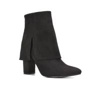ESSEX GLAM Women's Layered Details Ankle Boots Ladies Black Faux Suede Pointed Toe Block Heel Shoe Booties Size 4