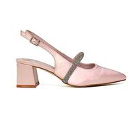 ESSEX GLAM Womens Low Heel Bridal Shoes Ladies Pull On Slingback Diamante Strap Pink Wedding Party Pointed Toe Courts Pumps Size 3