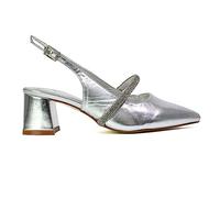 ESSEX GLAM Womens Low Heel Bridal Shoes Ladies Pull On Slingback Diamante Strap Silver Wedding Party Pointed Toe Courts Pumps Size 7