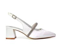 ESSEX GLAM Womens Low Heel Bridal Shoes Ladies Pull On Slingback Diamante Strap White Wedding Party Pointed Toe Courts Pumps Size 7