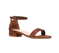 ESSEX GLAM Women's Low Heel Flat Sandals Ladies Ankle Strap Block Chunky Heel Brown Faux Suede Comfy Open Toe Shoes Size 4