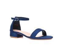 ESSEX GLAM Women's Low Heel Flat Sandals Ladies Ankle Strap Block Chunky Heel Navy Faux Suede Comfy Open Toe Shoes Size 3