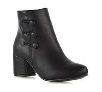 ESSEX GLAM Womens Low Mid Block Heel Ankle Boots Ladies Zip Button Tie Smart Work Office (UK 6 / EU 39 / US 8, Black Synthetic Leather)