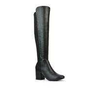 ESSEX GLAM Womens Over Knee High Boots Ladies Mid Low Block Heel Black Synthetic Leather Stretch Calf Booties Shoes Size 3-8