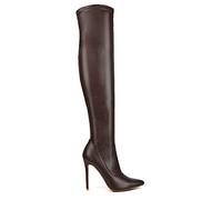 ESSEX GLAM Womens Over The Knee Thigh High Stiletto Heel Ladies Stretch Calf Boots Size 3-8 (4 UK, Brown Synthetic Leather, numeric_4)
