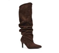 ESSEX GLAM Women's Ruched Knee High Stiletto Boots Faux Suede Pointed Toe | Elegant Ruched Knee High Boots with Pointed Toe and High Stiletto Heel for a Sophisticated Look
