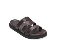 ESSEX GLAM Women's Slide Sandals Ladies Brown Synthetic Leather Comfortable Flat Slip On Summer Walking Casual Shoes Size 7