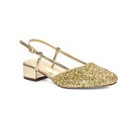 ESSEX GLAM Women's Slingback Court Shoes Ladies Gold Glitter Buckle Strap Party Low Block Square Toe Comfy Heel Size 3