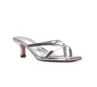 ESSEX GLAM Women's Slip On Kitten Low Heel Sandals Ladies Silver Metallic Open Square Toe Post Strappy Mule Size 7