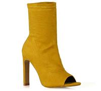 ESSEX GLAM Womens Sock Fit Ankle Boots Ladies High Heel Faux Suede Peep Toe Party Shoes