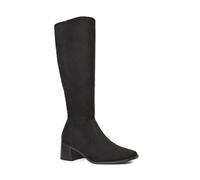 ESSEX GLAM Women's Square Toe Knee High Boots Low Heel Ladies Black Faux Suede Zip Calf Long Booties Size 8