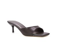 ESSEX GLAM Women's Square Toe Stiletto Kitten Heel Sandals Ladies Brown Synthetic Leather Slip On Heeled Mule Evening Party Shoes Size 3-8