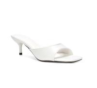 ESSEX GLAM Women's Square Toe Stiletto Kitten Heel Sandals Ladies White Synthetic Leather Slip On Heeled Mule Evening Party Shoes Size 3-8