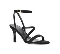 ESSEX GLAM Women's Strappy Ankle Strap Heels Ladies Party Barely There Black Faux Suede Stilettos Buckle Open Toe Shoes Size 8