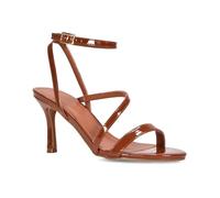 ESSEX GLAM Women's Strappy Ankle Strap Heels Ladies Party Barely There Brown Faux Suede Stilettos Buckle Open Toe Shoes Size 5