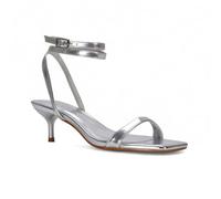 ESSEX GLAM Women's Strappy Ankle Strap Sandals Ladies Silver Metallic Stiletto Kitten Heel Party Evening Prom Shoes Size 3