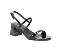 ESSEX GLAM Women's Strappy Sandals Ladies Mid High Block Heel Adjustable Buckle Strap Black Patent Peep Toe Two Party Heeled Shoes Size 3