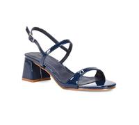 ESSEX GLAM Women's Strappy Sandals Ladies Mid High Block Heel Adjustable Buckle Strap Navy Patent Peep Toe Two Party Heeled Shoes Size 4