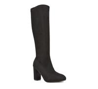 ESSEX GLAM Women's Stretch Knee High Boots Ladies Block Heel Elasticated Calf Black Faux Suede Long Shoes Size 5