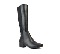 ESSEX GLAM Women's Stretchy Boots Ladies Low Heel Elasticated Calf Knee Black Synthetic Leather Biker Style Booties Size 5