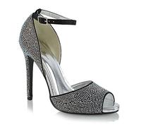 ESSEX GLAM Womens Wedding Shoes HIGH Heels Ladies Diamante Cut Out Bridal PEEP Toe Sandals