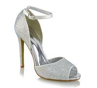 ESSEX GLAM Womens Wedding Shoes HIGH Heels Ladies Diamante Cut Out Bridal PEEP Toe Sandals Ivory Satin