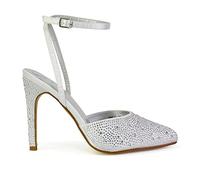 ESSEX GLAM Womens Wedding Shoes Ladies Strappy Diamante Satin Bridal Stilettos Size 3-8