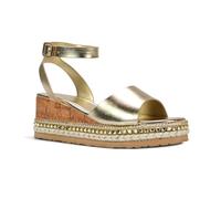 ESSEX GLAM Women's Wedge Heel Sandals Ladies Gold Platform Espadrille Ankle Strap Open Toe Summer Holiday Walking Shoes Size 7