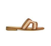 ESSEX GLAM Women's Woven Slide Sandals Ladies Open Toe Flat Slip On Summer Camel Shoes With Briaded Detail Size 7