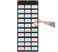 Essex Wares - 17" Wide x 44" Tall Pocket Chart, Black - Sturdy Pocket Chart for Classroom for Sentence Strips - Easy to Use & Hang, Reusable Black Pocket Chart