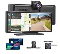 ESSGOO 10.26" IPS CarPlay Screen for Cars, Wireless A-pple CarPlay & Android Auto, 4K Front Dash Cam, 1080P Rearview Camera, Bluetooth 5.0, FM, Voice Assistant, 64GB TF Card Support, AUX
