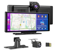 ESSGOO 10.26" IPS CarPlay Screen for Cars, Wireless A-pple CarPlay & Android Auto, 4K Front Dash Cam, 1080P Rearview Camera, Bluetooth 5.0, FM, Voice Assistant, 64GB TF Card Support, AUX
