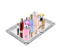 ESSGUO Crystal Tray,Decorative Glass Cosmetic Perfume Display Tray,Gorgeous Dresser Countertop,Noble Jewelry Organizer with Diamond for Home Decor,Banquet Party (Silver)…