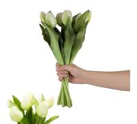 Esshogo 1 Set 32 cm Artificial Tulips Like Real Tulip Bouquet with 4 Tulips and 3 Tulip Buds, Artificial Flowers Tulip Bunch Cream White Silicone Tulips
