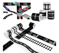 Esshogo 4 Rolls Road Tape for Children Play Stickers Road Tape Street Gang Trains Railways Street Washi Tape Set Masking Tape for Playing and Learning, Art, DIY Crafts