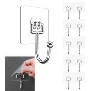 Esshogo Pack of 10 Large Adhesive Hooks, 15 kg (Max) Self-Adhesive Hooks, Extra Strong, Waterproof Transparent Hooks for Kitchen, Bathroom, Wall & Ceiling Hanger