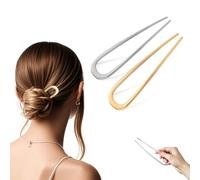 Esshogo Pack of 2 French Hair Pin, U Shaped Hair Pins, French Twist Hair Pin, Large U-Shaped Metal Hair Pins, for All Hair Types of Women and Girls, Hairpin, Gold, Silver