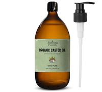Essican Purelife Castor Oil Organic Hexane Free Glass Bottle with Pump 1000ml (Pack of 1) - Pure Organic Castor Oil Cold Pressed Natural for Healthy Skin Face Body Eyelashes Brow Hair Growth Vitamin E