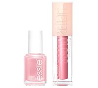 Essie And Maybelline Medium Lipgloss Nail Duo, Includes x1 Essie Pink Diamond Nail Polish and x1 Maybelline Lifter Gloss Petal