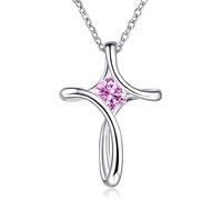 ESSIE ODILA Cross Necklaces for Women 925 Sterling Silver Dainty Religious Cross Pendant 5A Cubic Zirconia October Birthstone Necklace Birthday Jewellery Gift for Women Mom Daughter