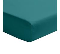 ESSIX - Plain fitted sheet in cotton percale, 30 cm corner, FIRST, 80 x 200 cm, Emerald Blue