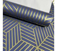 ESSMOKO 3D Gilded Geometric Pattern Self-Adhesive Wallpaper Modern Fashion Living Room Hotel Bedroom Wall Sticker Blue 45 * 300cm