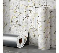 ESSMOKO Wallpaper Gilded Imitation Ceramic Marble Effect Self Adhesive Waterproof Wallpaper for Kitchen and Bathroom Walls White with Gilded Finish 40 * 300cm