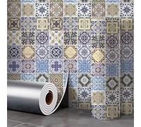 ESSMOKO Wallpaper Gilded self Adhesive Imitation Marble Tile Wallpaper for Kitchens and bathrooms Waterproof and Moisture Proof Suitable for Furniture Renovation Blue Grey Moroccan Style 400 * 300cm