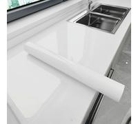 ESSMOKO Wallpaper Kitchen countertop Protective Film Marble PVC Aluminum foil Oil Proof Moisture Proof high Temperature Resistant self Adhesive Opaque Pure White 40 * 1000cm